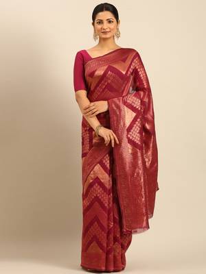 Sangam Prints Magenta Cotton Woven Work Traditional Saree 1