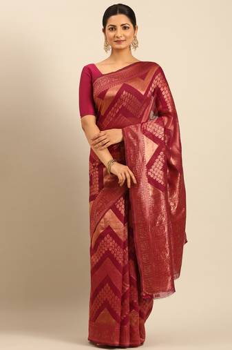 Sangam Prints Magenta Cotton Woven Work Traditional Saree
