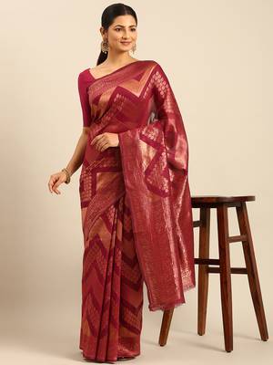 Sangam Prints Magenta Cotton Woven Work Traditional Saree 2