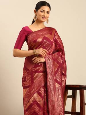 Sangam Prints Magenta Cotton Woven Work Traditional Saree 3