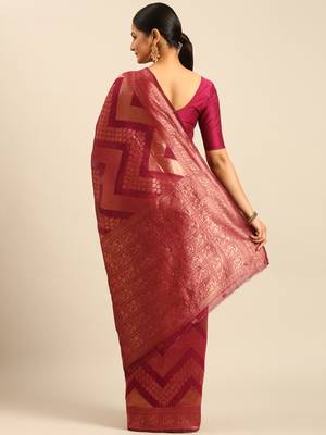 Sangam Prints Magenta Cotton Woven Work Traditional Saree 4