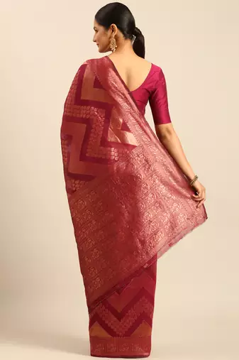 Sangam Prints Magenta Cotton Woven Work Traditional Saree