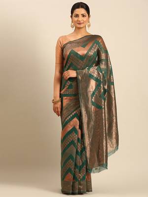 Sangam Prints Green Cotton Woven Work Traditional Saree 1