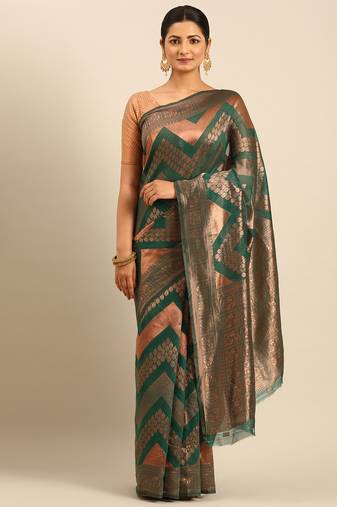Sangam Prints Green Cotton Woven Work Traditional Saree