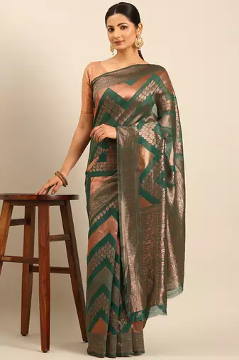 Sangam Prints Green Cotton Woven Work Traditional Saree