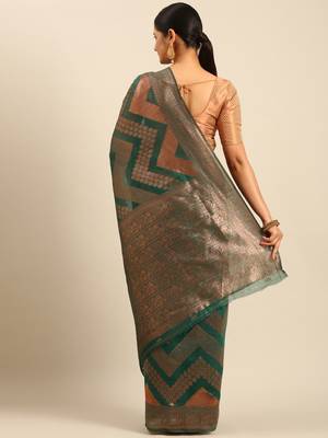 Sangam Prints Green Cotton Woven Work Traditional Saree 4