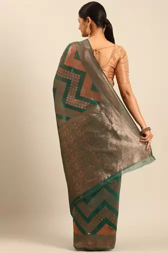 Sangam Prints Green Cotton Woven Work Traditional Saree