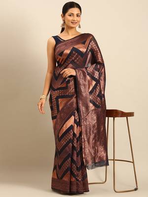 Sangam Prints Navy Blue Cotton Woven Work Traditional Saree 2
