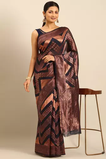 Sangam Prints Navy Blue Cotton Woven Work Traditional Saree