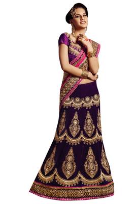 Designer Net Fabric Purple Colored Embroidered Lahenga Choli 1