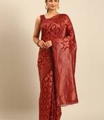 Sangam Prints Maroon Cotton Woven Work Traditional Saree