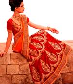 Designer Net Fabric Red Colored Embroidered Lahenga Choli