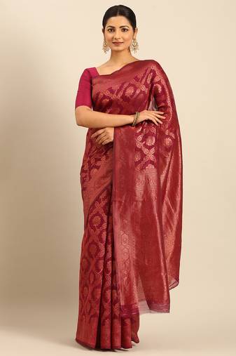 Sangam Prints Magenta Cotton Woven Work Traditional Saree