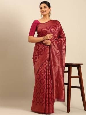 Sangam Prints Magenta Cotton Woven Work Traditional Saree 2
