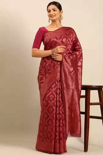 Sangam Prints Magenta Cotton Woven Work Traditional Saree