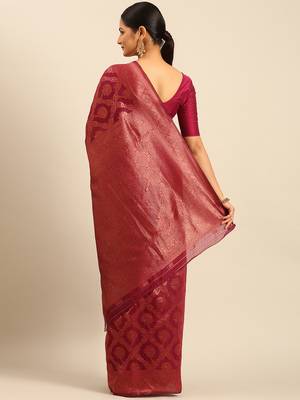 Sangam Prints Magenta Cotton Woven Work Traditional Saree 4