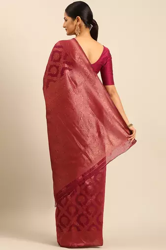 Sangam Prints Magenta Cotton Woven Work Traditional Saree