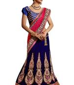 Designer Net Fabric Blue Colored Embroidered Lahenga Choli