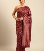 Sangam Prints Wine Cotton Woven Work Traditional Saree