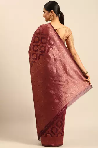 Sangam Prints Wine Cotton Woven Work Traditional Saree