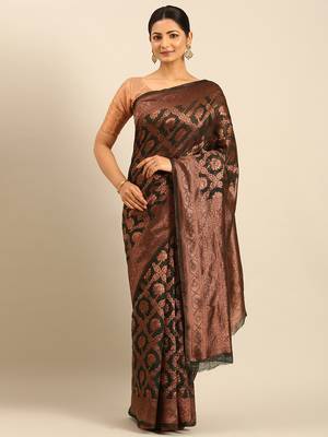 Sangam Prints Bottle Green Cotton Woven Work Traditional Saree 1
