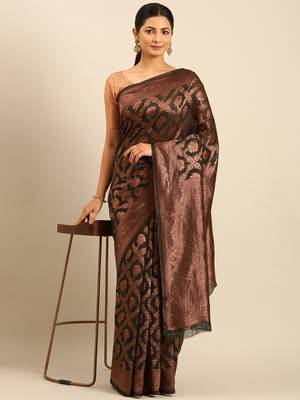 Sangam Prints Bottle Green Cotton Woven Work Traditional Saree 2