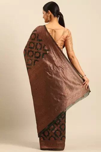 Sangam Prints Bottle Green Cotton Woven Work Traditional Saree