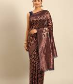 Sangam Prints Navy Blue Cotton Woven Work Traditional Saree