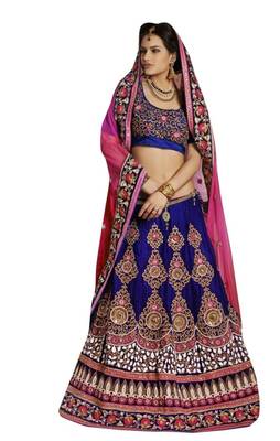 Designer Net Fabric Blue Colored Embroidered Lahenga Choli 1