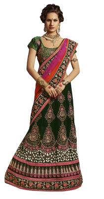 Designer Net Fabric Green Colored Embroidered Lahenga Choli 2