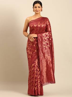 Sangam Prints Magenta Cotton Woven Work Traditional Saree 1