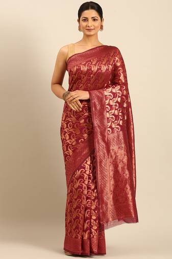 Sangam Prints Magenta Cotton Woven Work Traditional Saree