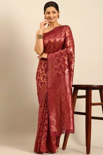Sangam Prints Magenta Cotton Woven Work Traditional Saree