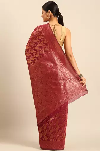 Sangam Prints Magenta Cotton Woven Work Traditional Saree