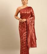 Sangam Prints Maroon Cotton Woven Work Traditional Saree