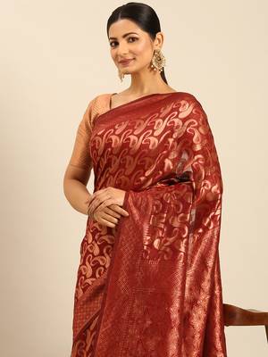 Sangam Prints Maroon Cotton Woven Work Traditional Saree 3