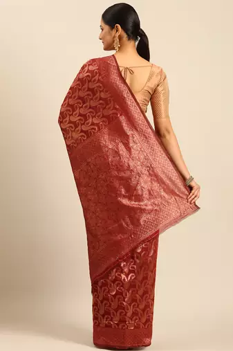Sangam Prints Maroon Cotton Woven Work Traditional Saree