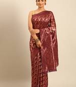Sangam Prints Purple Cotton Woven Work Traditional Saree