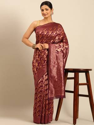 Sangam Prints Purple Cotton Woven Work Traditional Saree 2