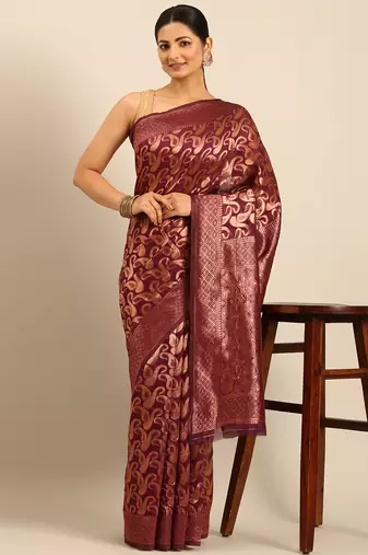 Sangam Prints Purple Cotton Woven Work Traditional Saree