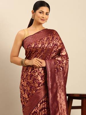 Sangam Prints Purple Cotton Woven Work Traditional Saree 3