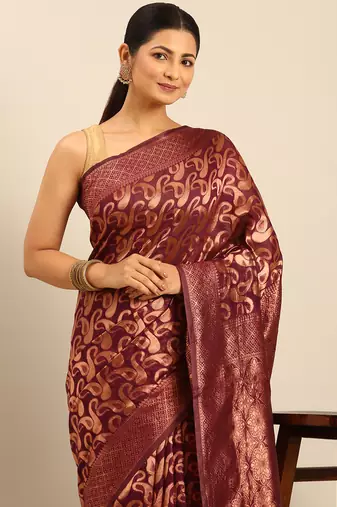 Sangam Prints Purple Cotton Woven Work Traditional Saree
