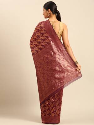 Sangam Prints Purple Cotton Woven Work Traditional Saree 4