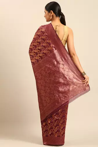 Sangam Prints Purple Cotton Woven Work Traditional Saree