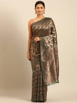 Sangam Prints Green Cotton Woven Work Traditional Saree 1