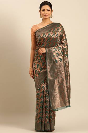 Sangam Prints Green Cotton Woven Work Traditional Saree