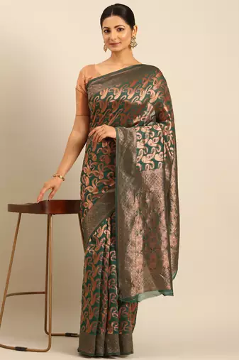 Sangam Prints Green Cotton Woven Work Traditional Saree
