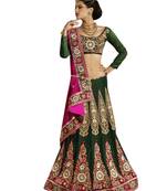 Designer Net Fabric Green Colored Embroidered Lahenga Choli