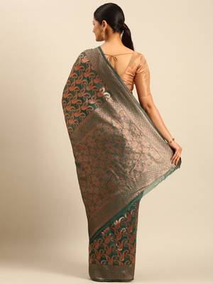Sangam Prints Green Cotton Woven Work Traditional Saree 4
