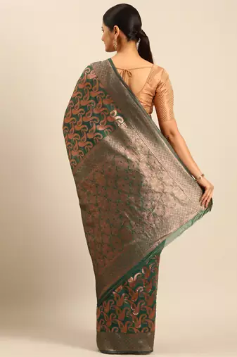 Sangam Prints Green Cotton Woven Work Traditional Saree